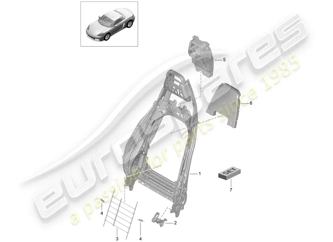 porsche 2020 (718 boxster) frame - backrest parts diagram
