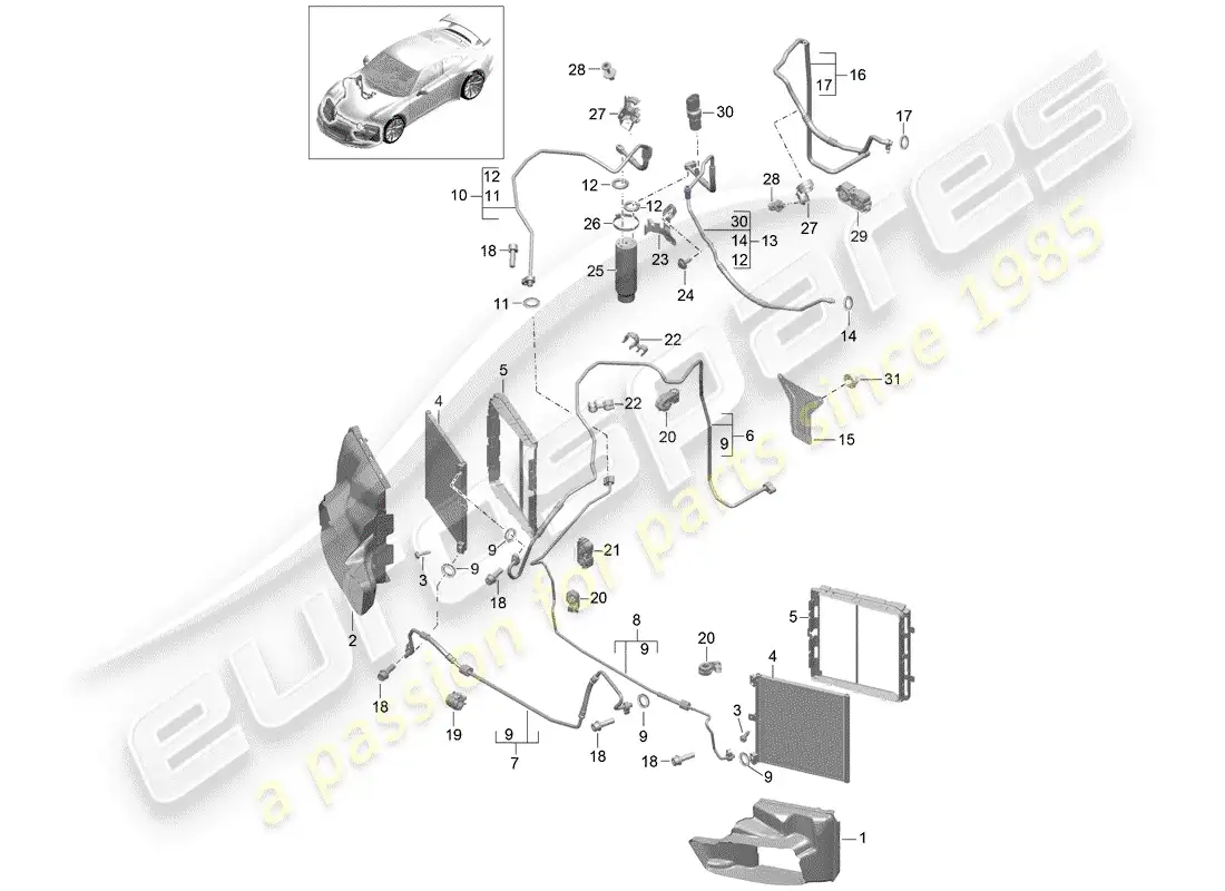 porsche 2016 (991-1 r/gt3/rs) refrigerant circuit parts diagram