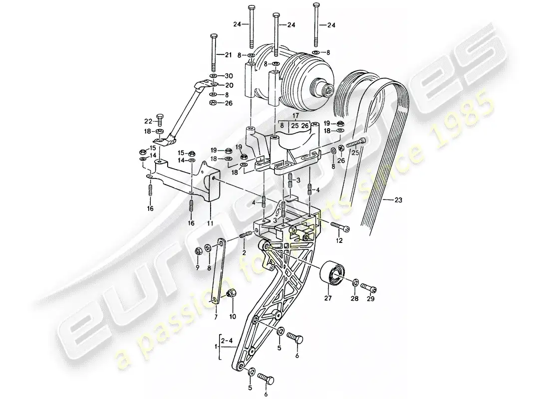 porsche 1990 (964) compressor - mounting - driving mechanism parts diagram