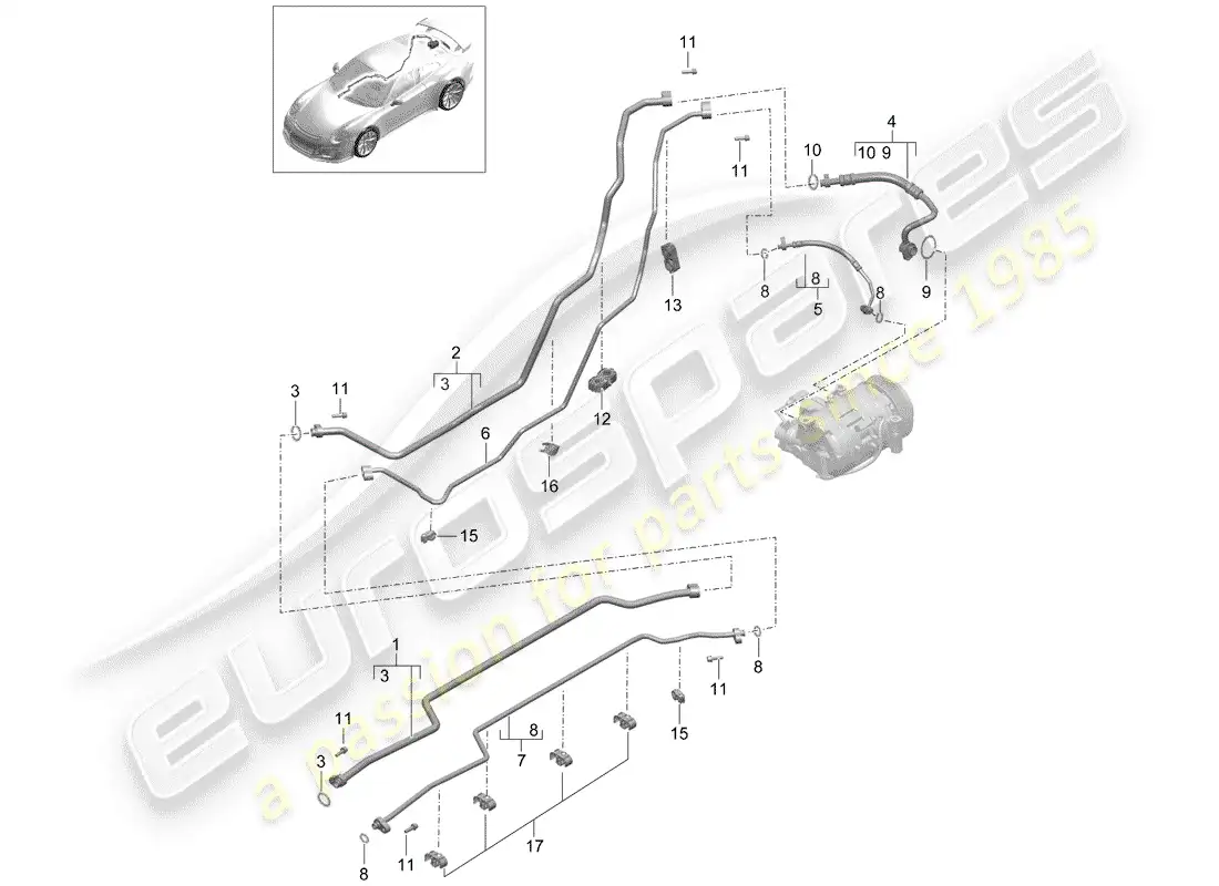 porsche 2014 (991-1 r/gt3/rs) refrigerant circuit parts diagram