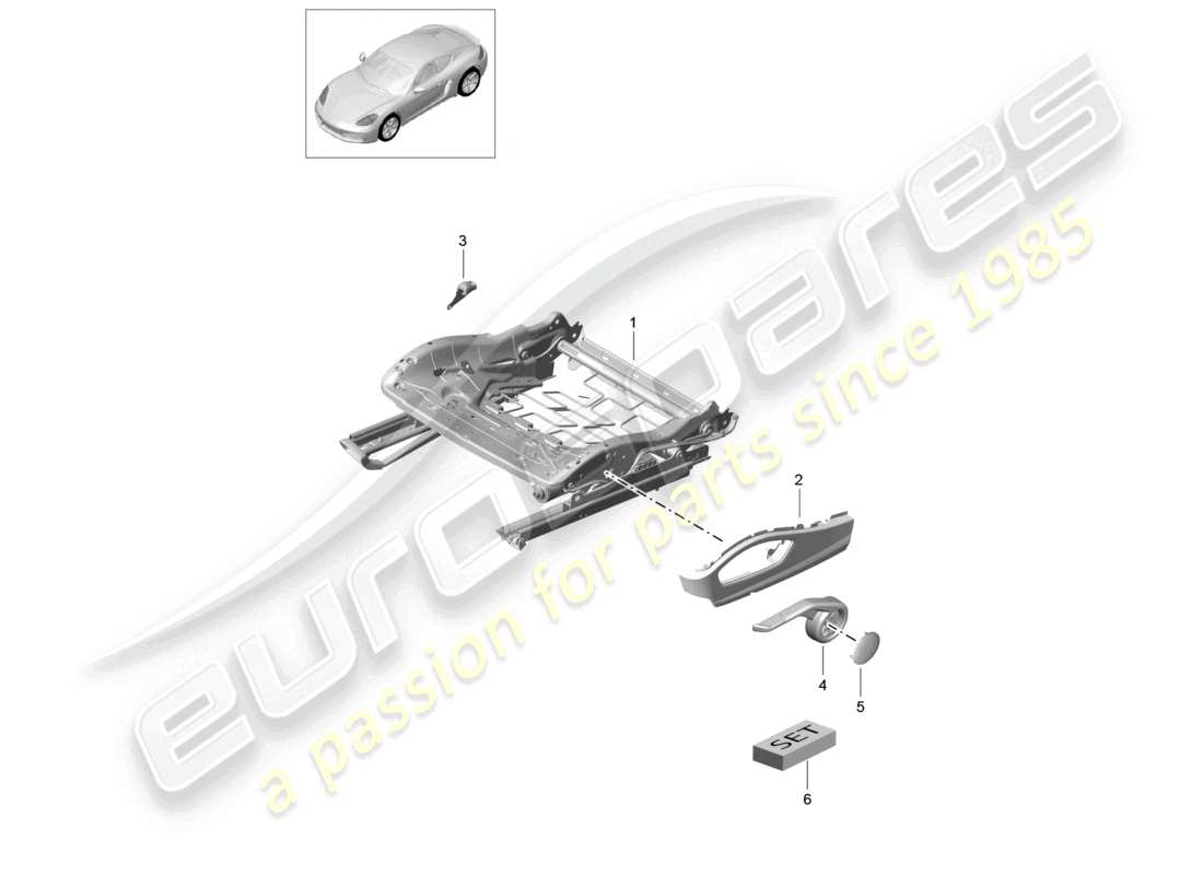 porsche 2023 (718 cayman) seat frame sports seat plus accessories repair set seat occupied recognition trim for switch part diagram