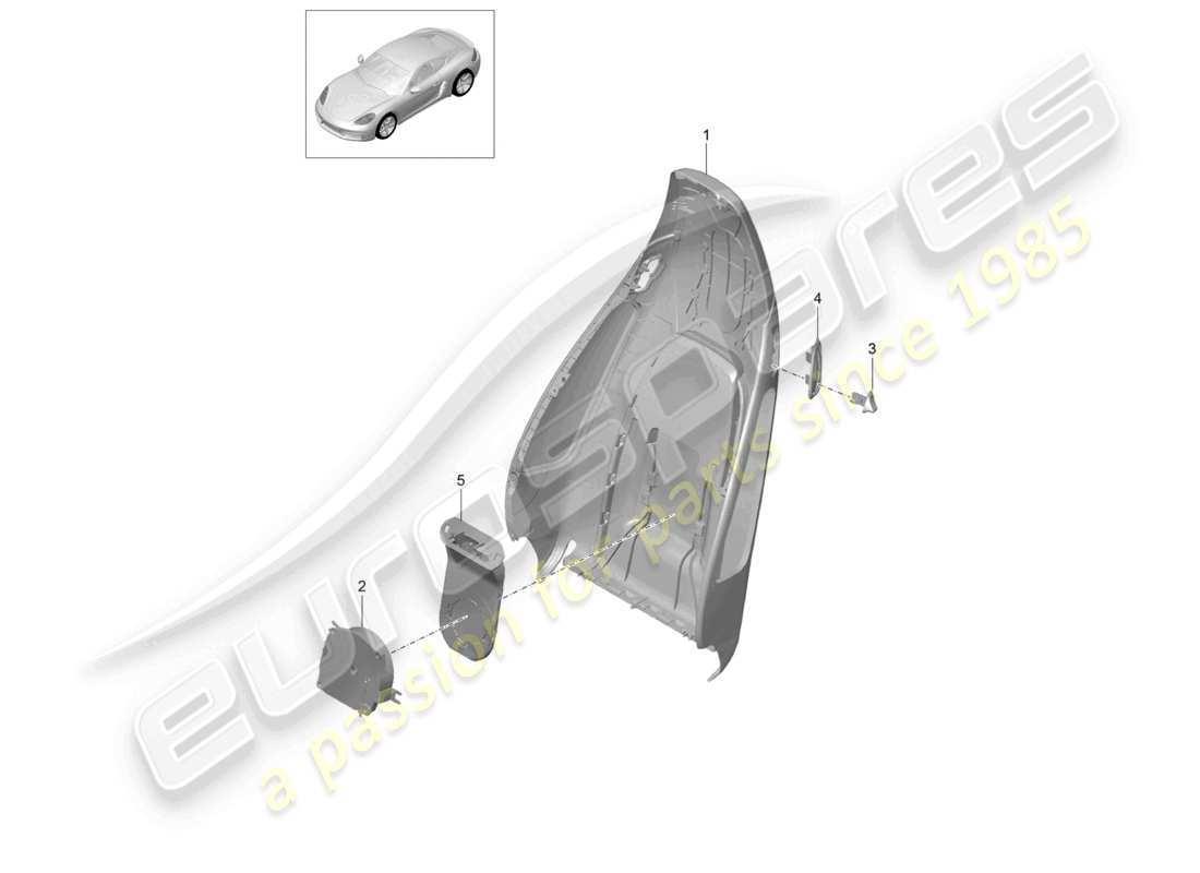 porsche 2025 (718 cayman) backrest shell sports seat plus accessories part diagram