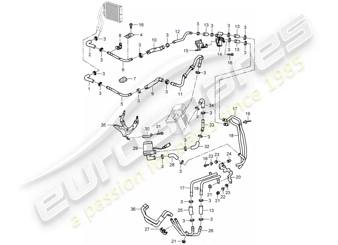 porsche 2005 (cayenne e1 9pa) air con./heating/aux. heater part diagram