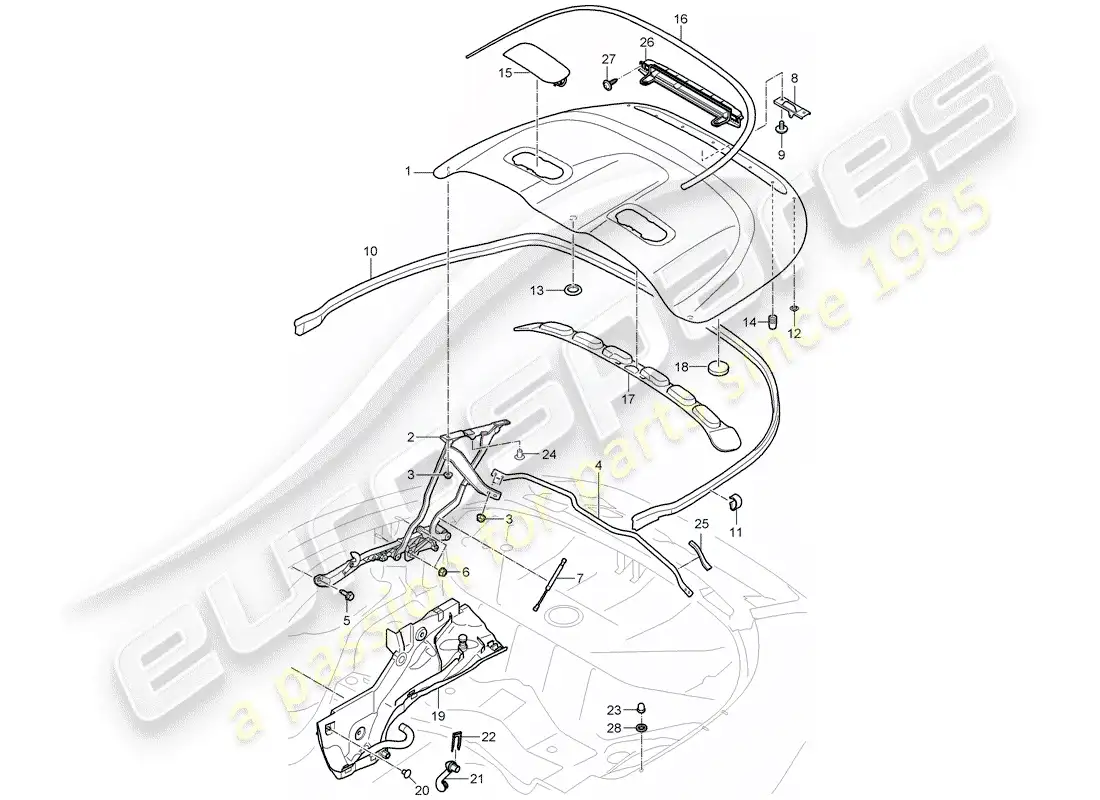 porsche 2010 (997-2) top stowage box parts diagram