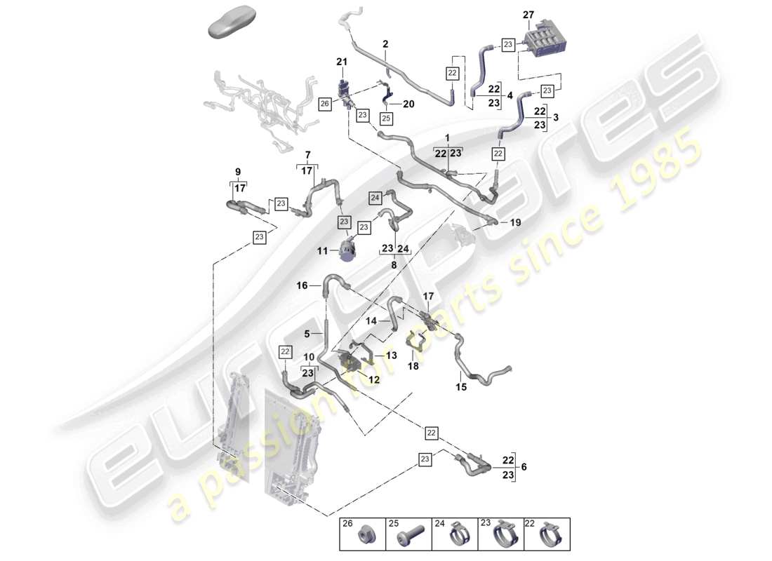 porsche 2025 (panamera 976) heating, air cond. system front for vehicles with hybrid drive for vehicles with auxiliary heater part diagram