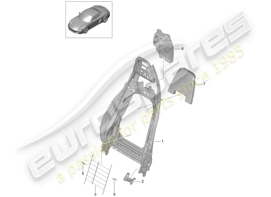 porsche 2013 (981 boxster) backrest frame parts diagram