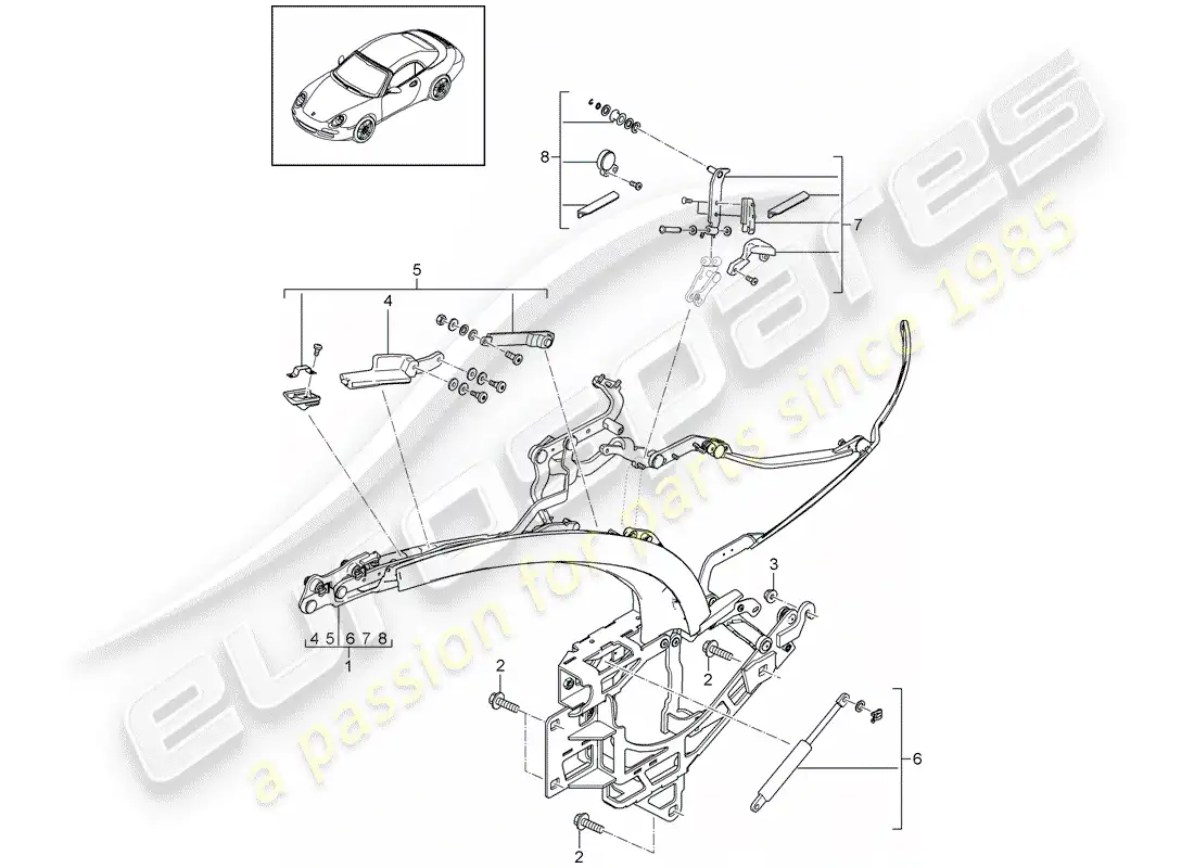 porsche 2010 (997-2) top frame parts diagram