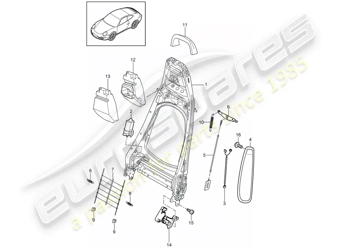 porsche 2012 (997-2) backrest frame parts diagram