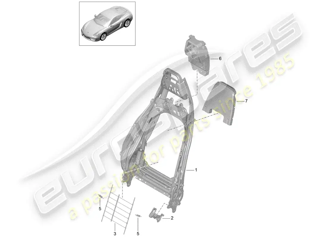 porsche 2016 (981 cayman) backrest frame parts diagram