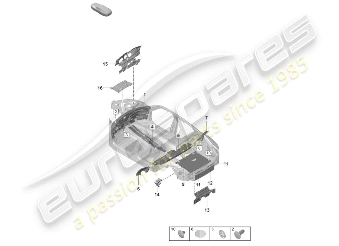 porsche 2022 (taycan 9j1-1) sound absorber sound absorbers damping for vehicle interior part diagram