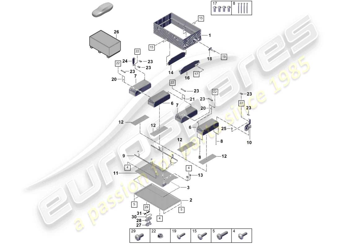 porsche 2025 (cayenne e3 pa) hybrid battery lower individual parts part diagram
