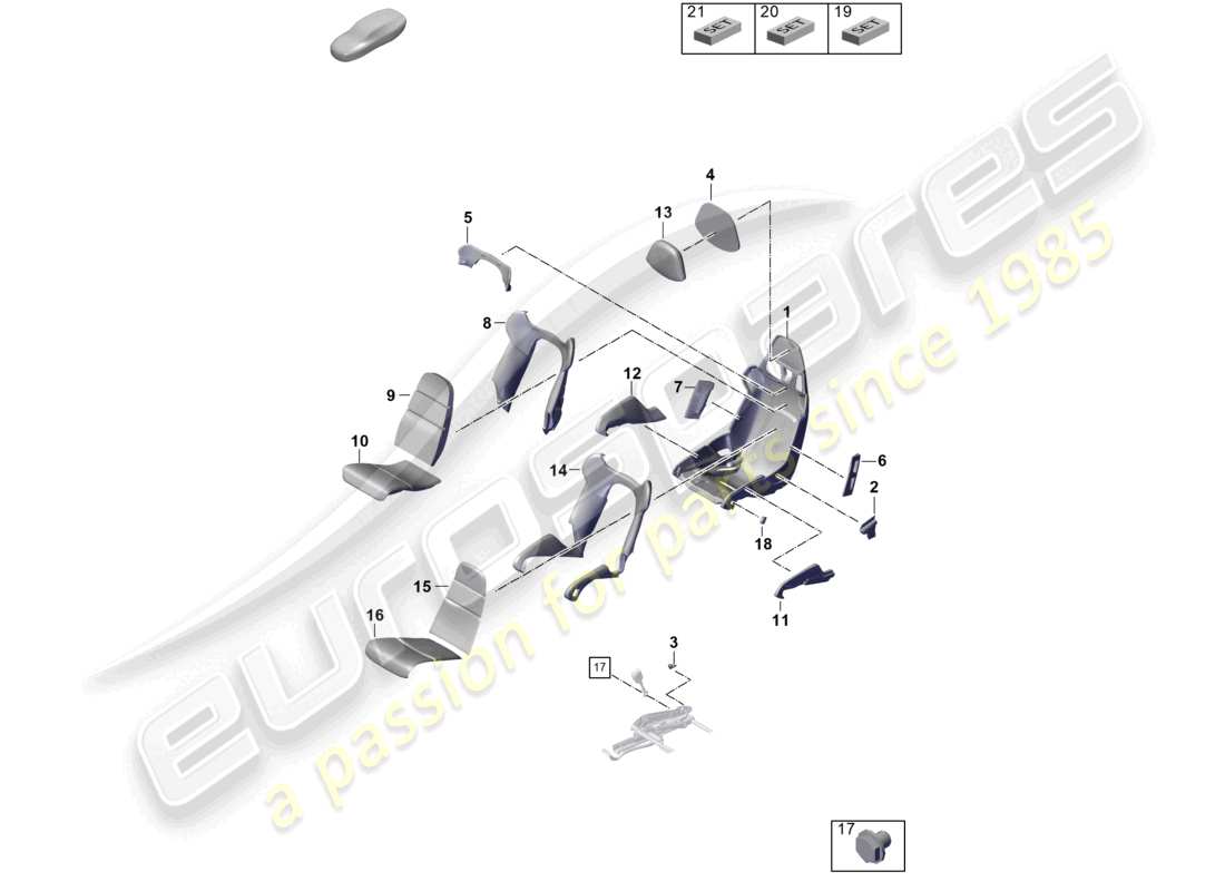 porsche 2025 (992-2 gt3) bucket seat seat frame seat covers foam part part diagram
