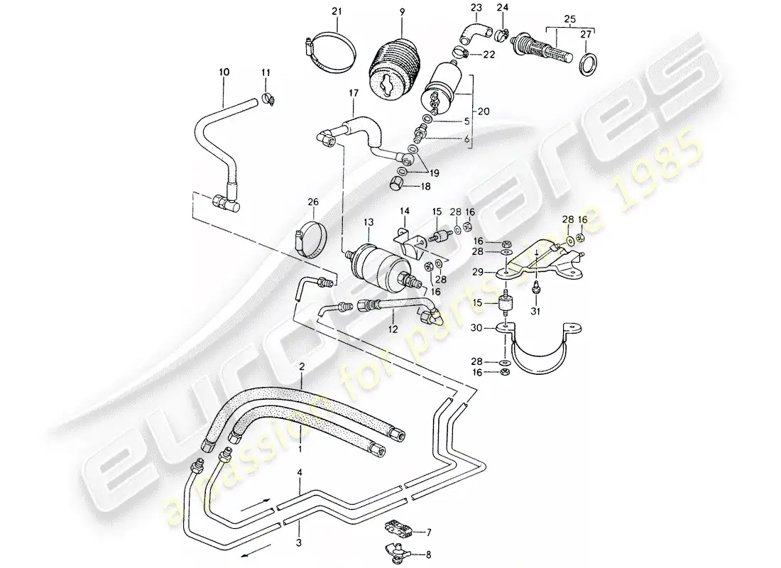 porsche 1993 (968) fuel system parts diagram