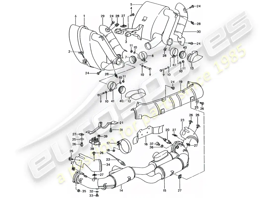 porsche 1998 (993) exhaust system - muffler - exhaust - catalyst parts diagram