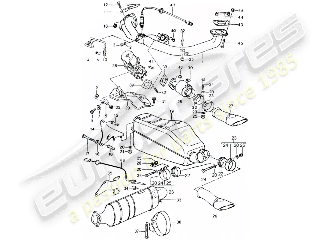 porsche 1993 (964) exhaust system parts diagram