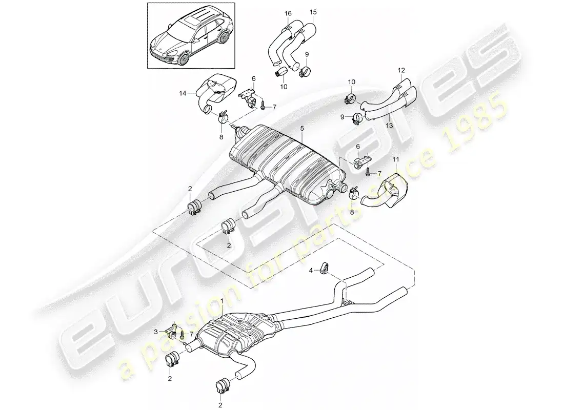 porsche 2012 (cayenne e2 92a) exhaust system parts diagram