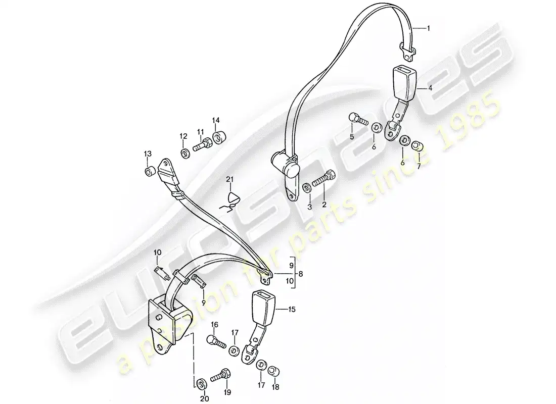 porsche 1990 (928) seat belt parts diagram