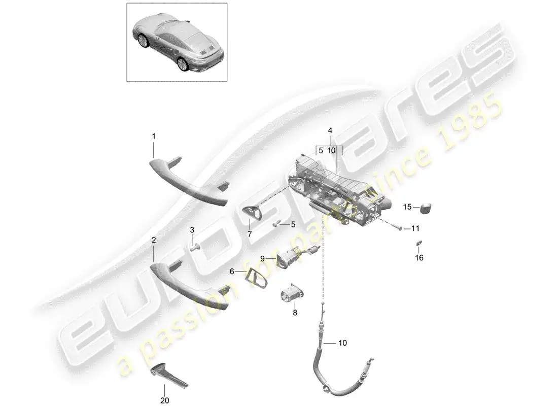 porsche 2017 (991-2 turbo) door handle, outer parts diagram