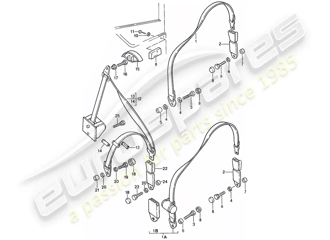 porsche 1986 (944) seat belt - lap belt - manually parts diagram