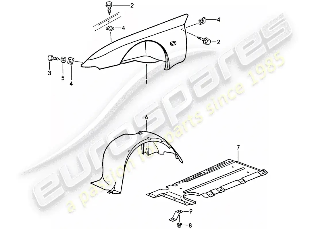 porsche 1986 (944) fender parts diagram