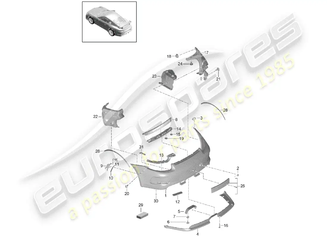 porsche 2018 (991-2 r/gt3/rs) bumper parts diagram