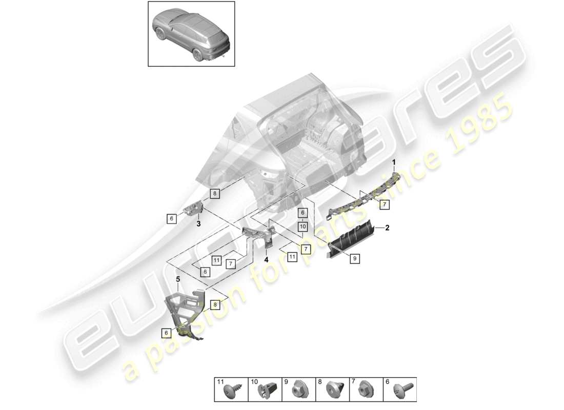 porsche 2024 (cayenne e3 9ya/9yb) fasteners rear bumper basic part diagram