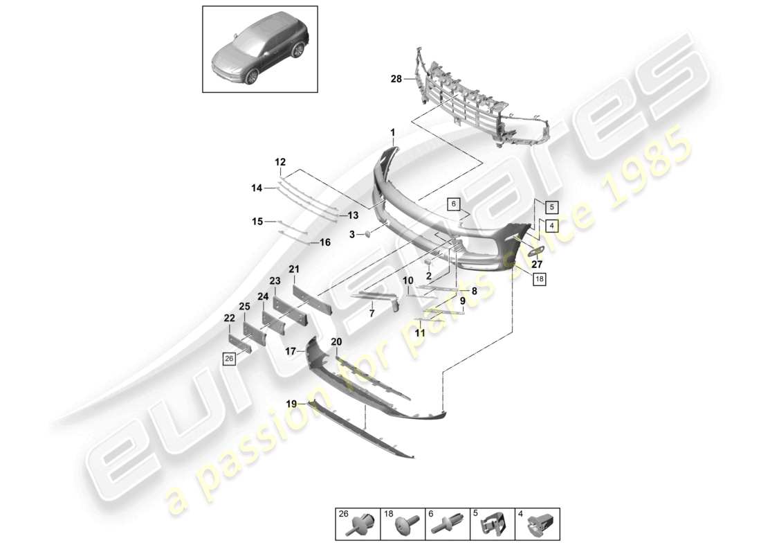 porsche 2024 (cayenne e3 9ya/9yb) bumper front part diagram