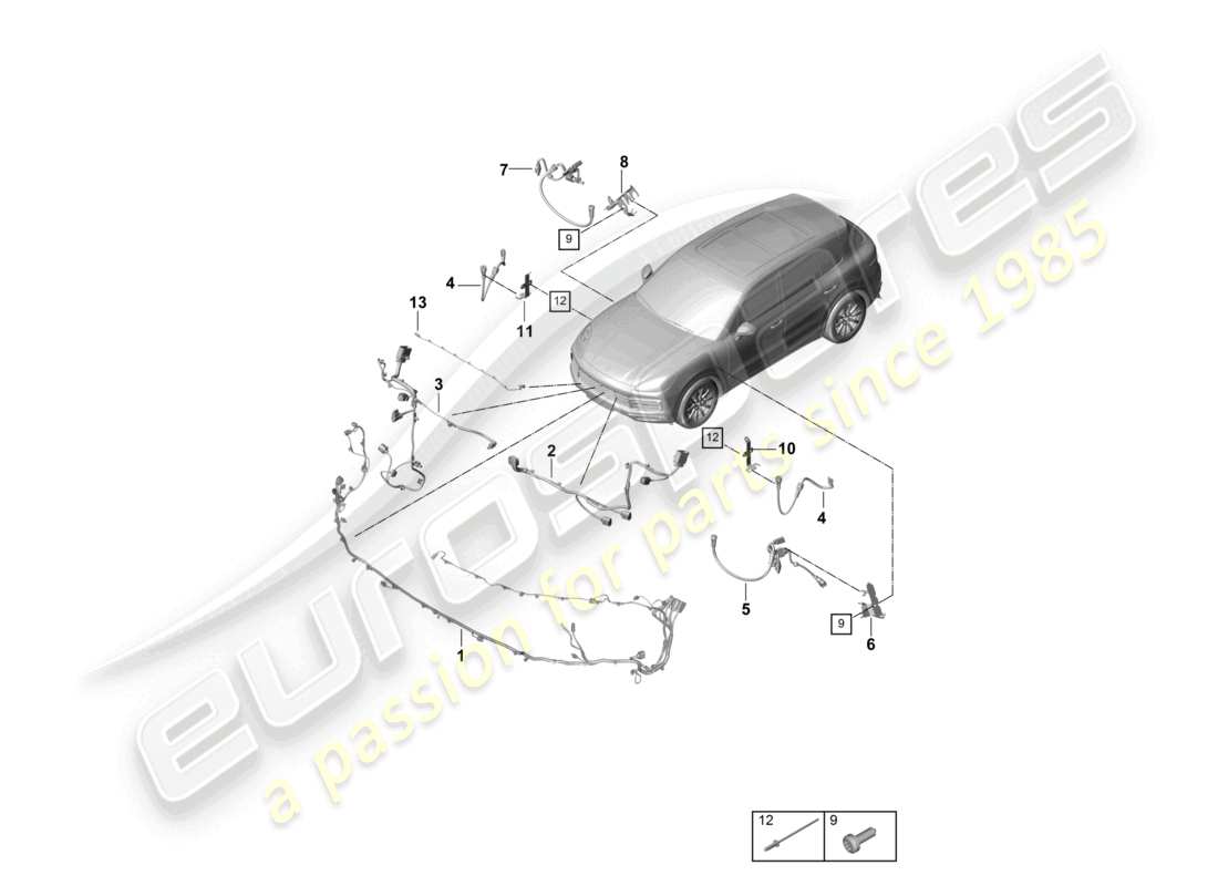porsche 2022 (cayenne e3 9ya/9yb) wiring looms bumper part diagram