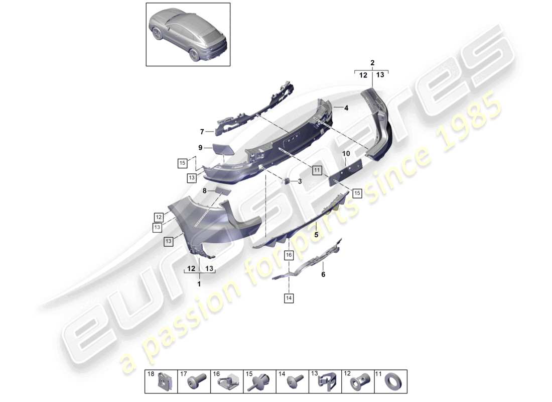 porsche 2022 (cayenne e3 9ya/9yb) bumper rear coupe sport design package exhaust system center part diagram