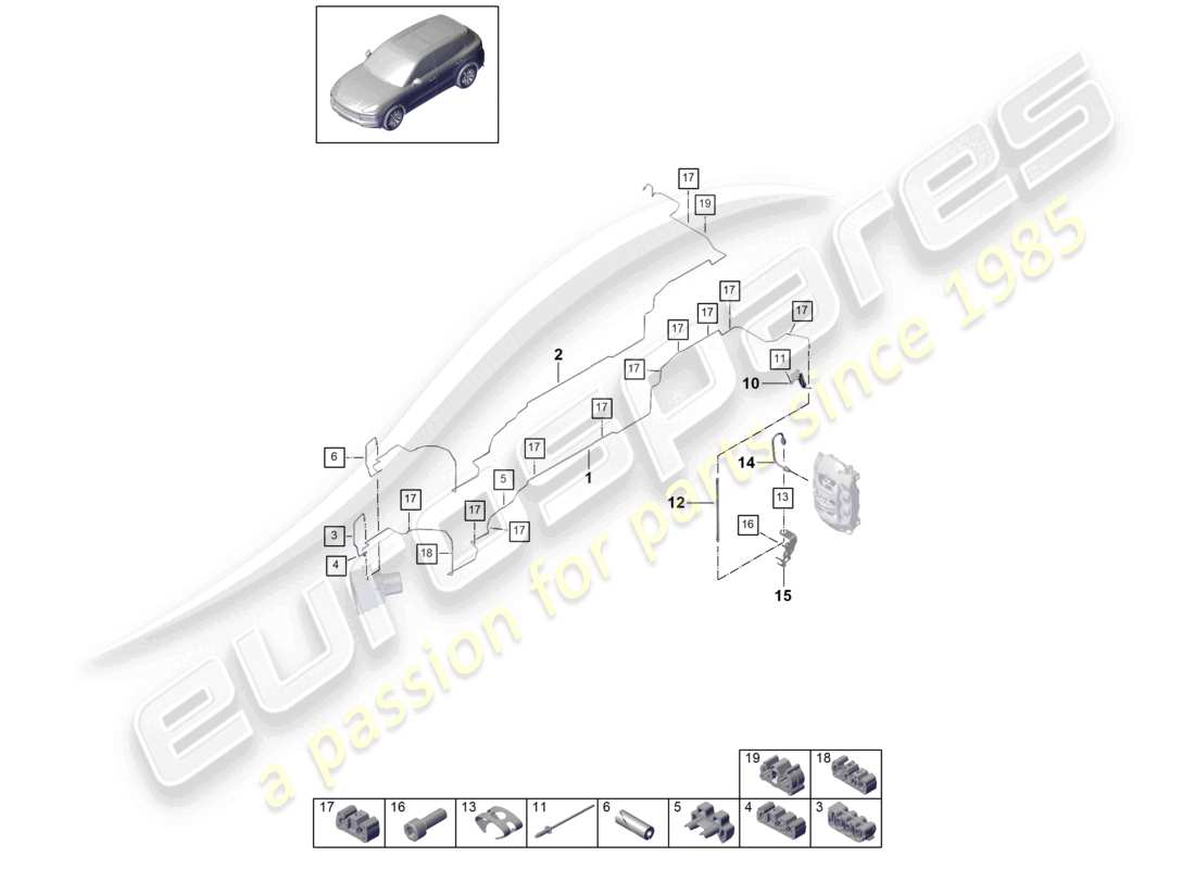 porsche 2024 (cayenne e3 9ya/9yb) brake line underbody and rear axle part diagram