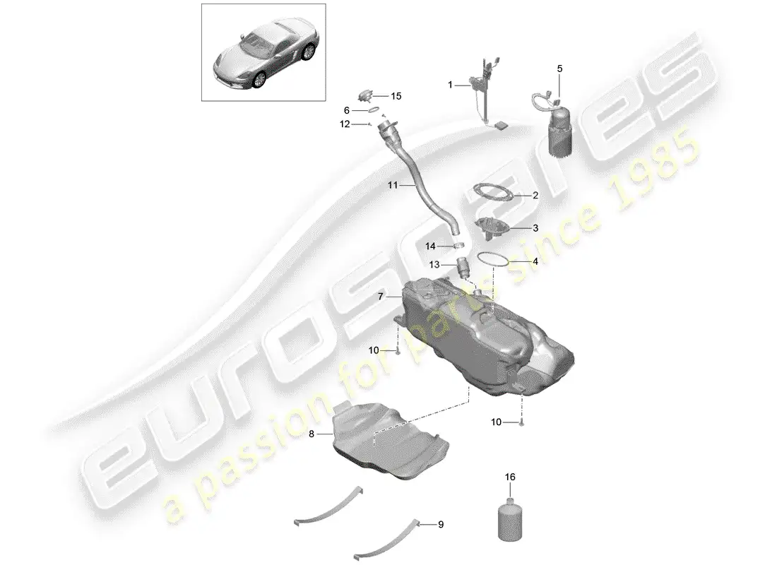 porsche 2017 (718 boxster) fuel tank parts diagram