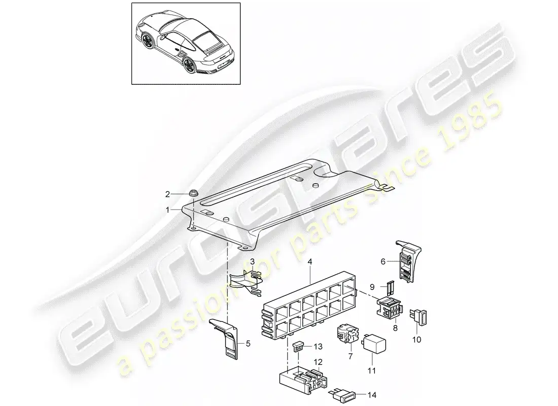 porsche 2012 (997-2 turbo / gt2 rs) fuse box/relay plate part diagram