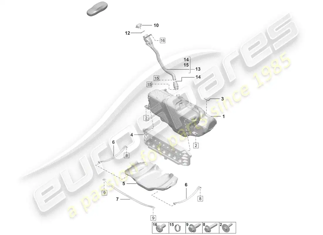 porsche 2020 (992-1) fuel tank parts diagram