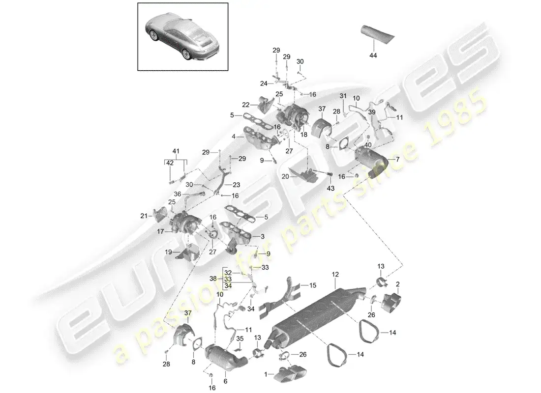 porsche 2019 (991-2 turbo) exhaust system parts diagram