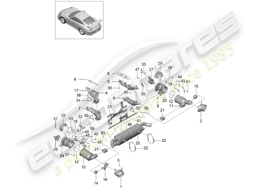porsche 2019 (991-2 turbo) exhaust system parts diagram
