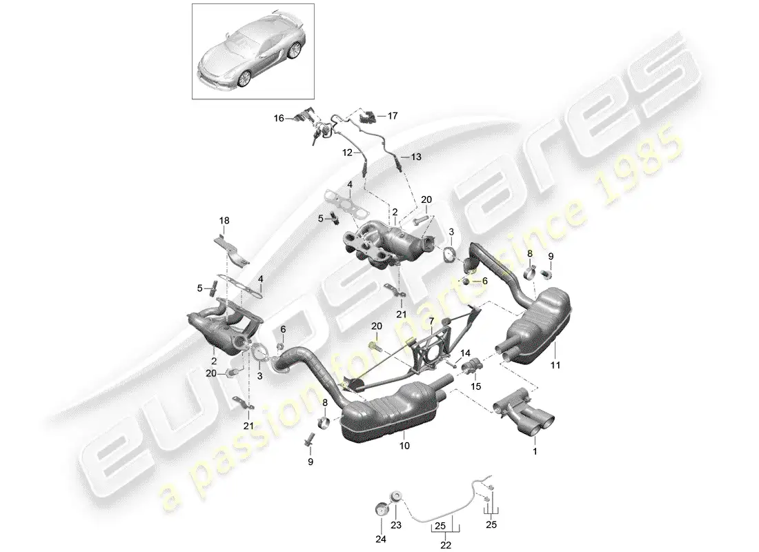 porsche 2016 (981 cayman gt4) exhaust system part diagram