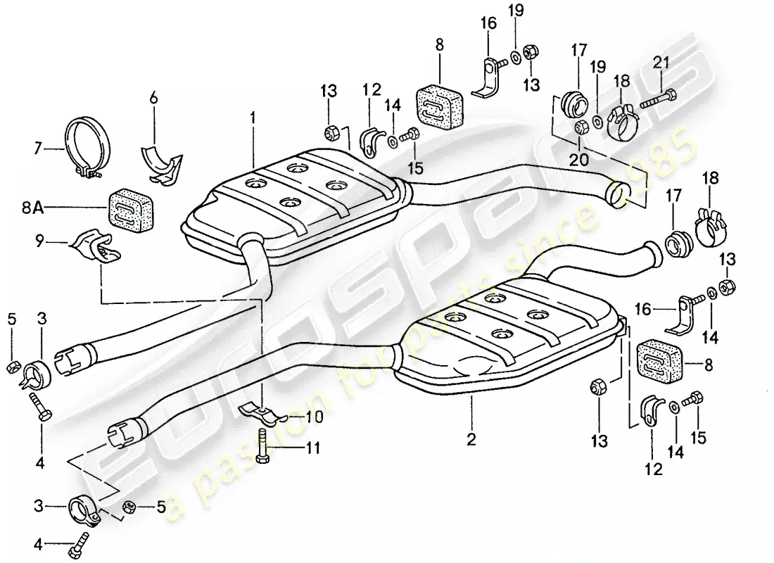 porsche 1990 (928) exhaust system - intermediate silencer parts diagram