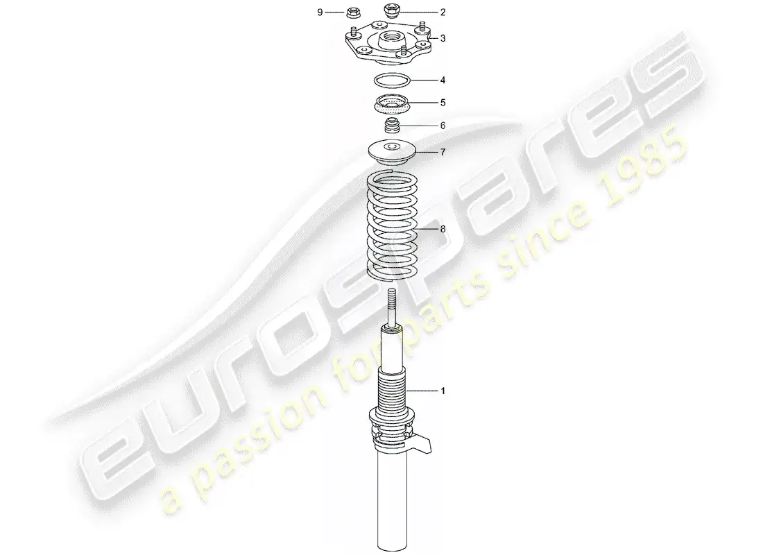 porsche 2003 (996 turbo / gt2) suspension - shock absorber strut parts diagram