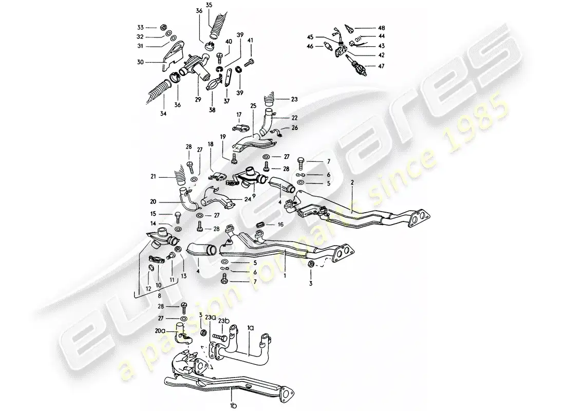 porsche 1970 (914) exhaust system - heater core parts diagram