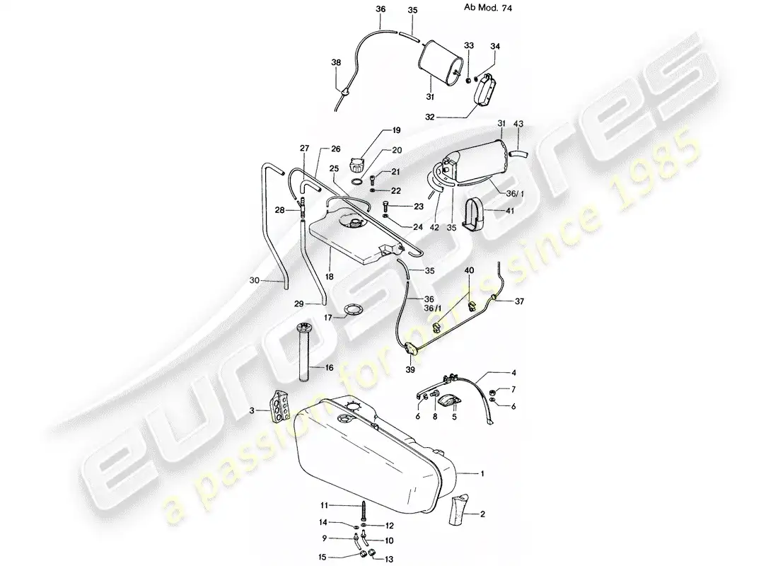 porsche 1970 (914) fuel tank - d - mj 1974>> parts diagram