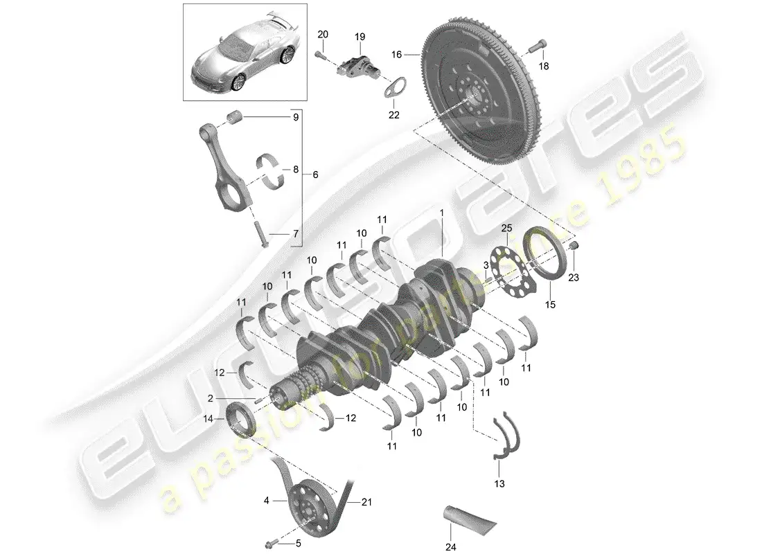 porsche 2018 (991-2 r/gt3/rs) crankshaft parts diagram