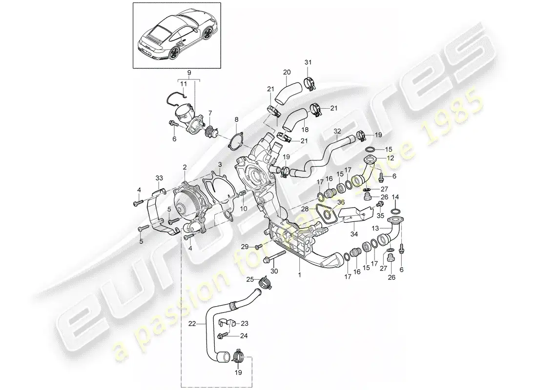 porsche 2012 (997-2 turbo / gt2 rs) water pump part diagram