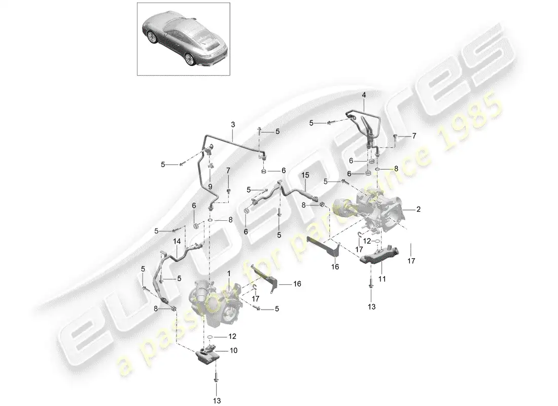 porsche 2019 (991-2) exhaust gas turbocharger parts diagram