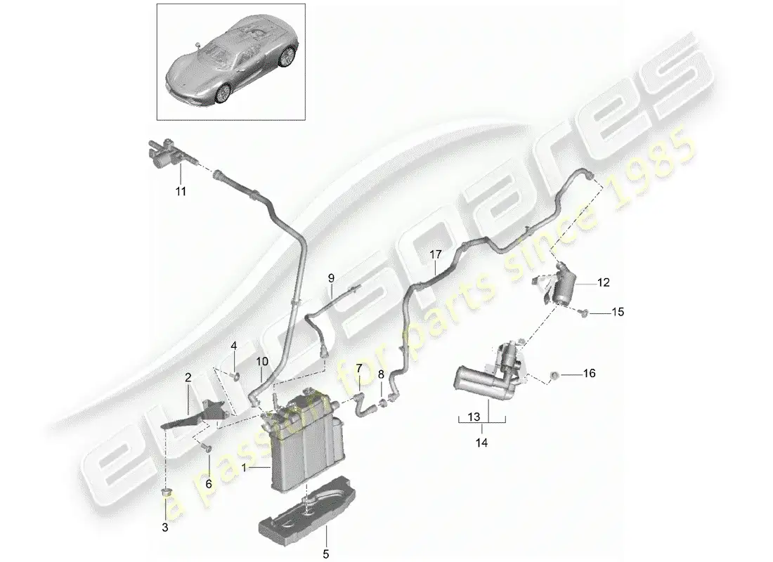 porsche 2015 (918 spyder) evaporative emission canister parts diagram