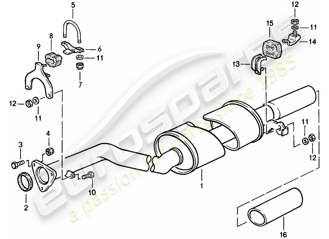 porsche 1986 (944) exhaust system - - exhaust silencer, rear parts diagram