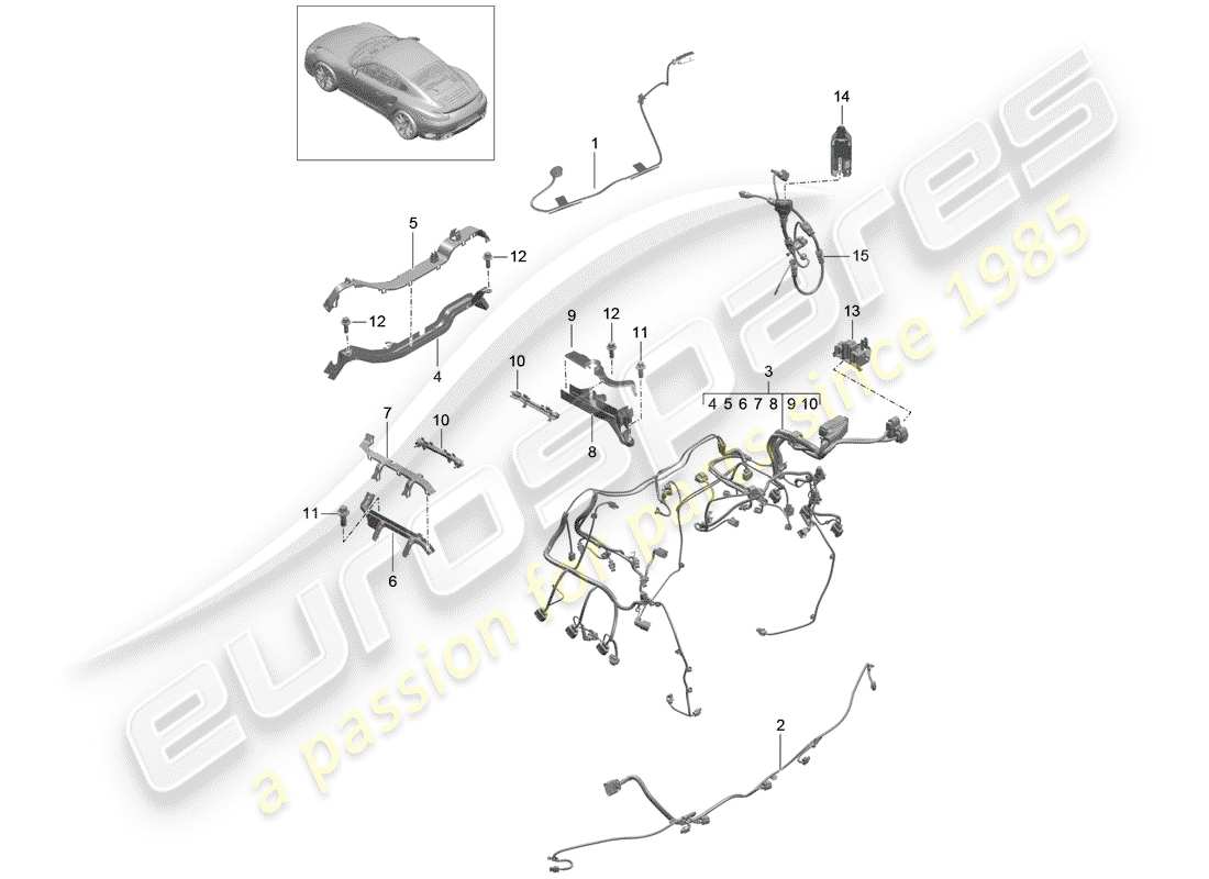 porsche 991 turbo (2018) wiring harnesses parts diagram