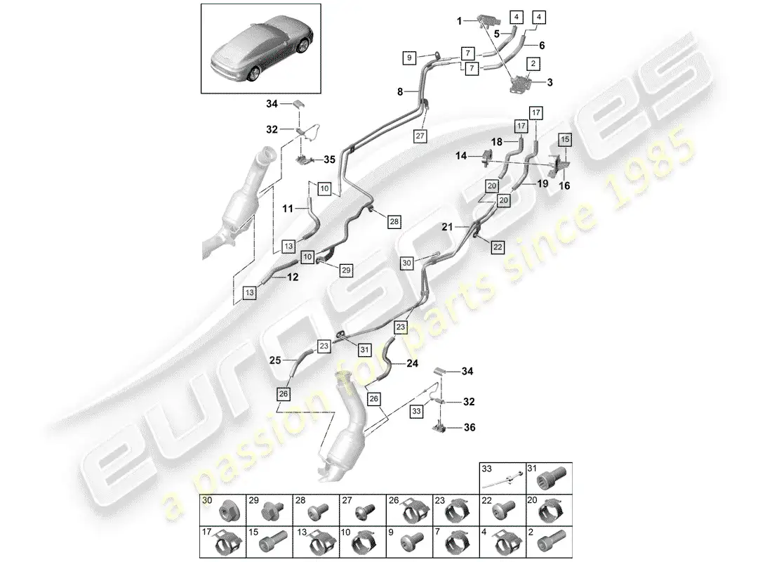 porsche 2020 (panamera 971-1) exhaust system parts diagram
