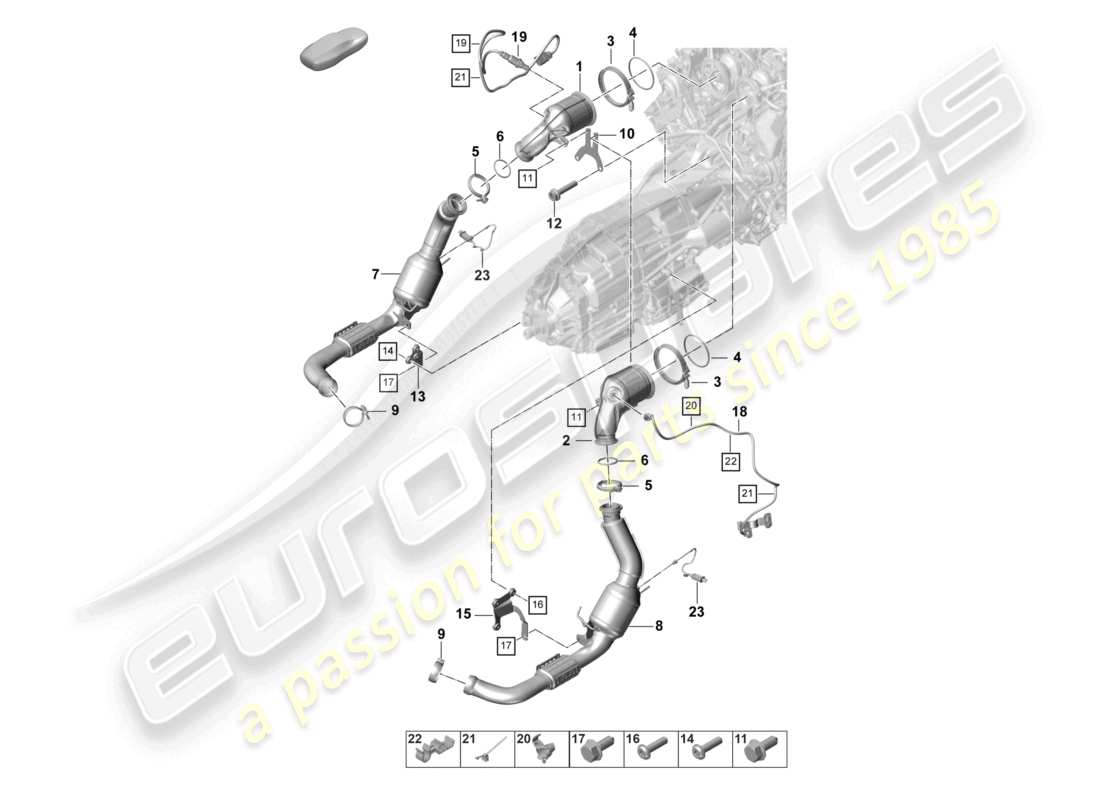 porsche 2023 (panamera 971-2) exhaust system catalytic converter petrol particulate filter lambda probe part diagram