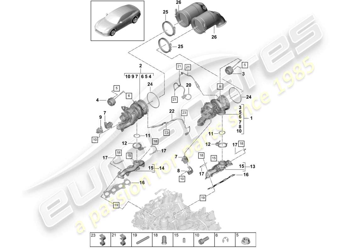 porsche 2021 (panamera 971-1) exhaust gas turbocharger exhaust manifolds lambda probe part diagram