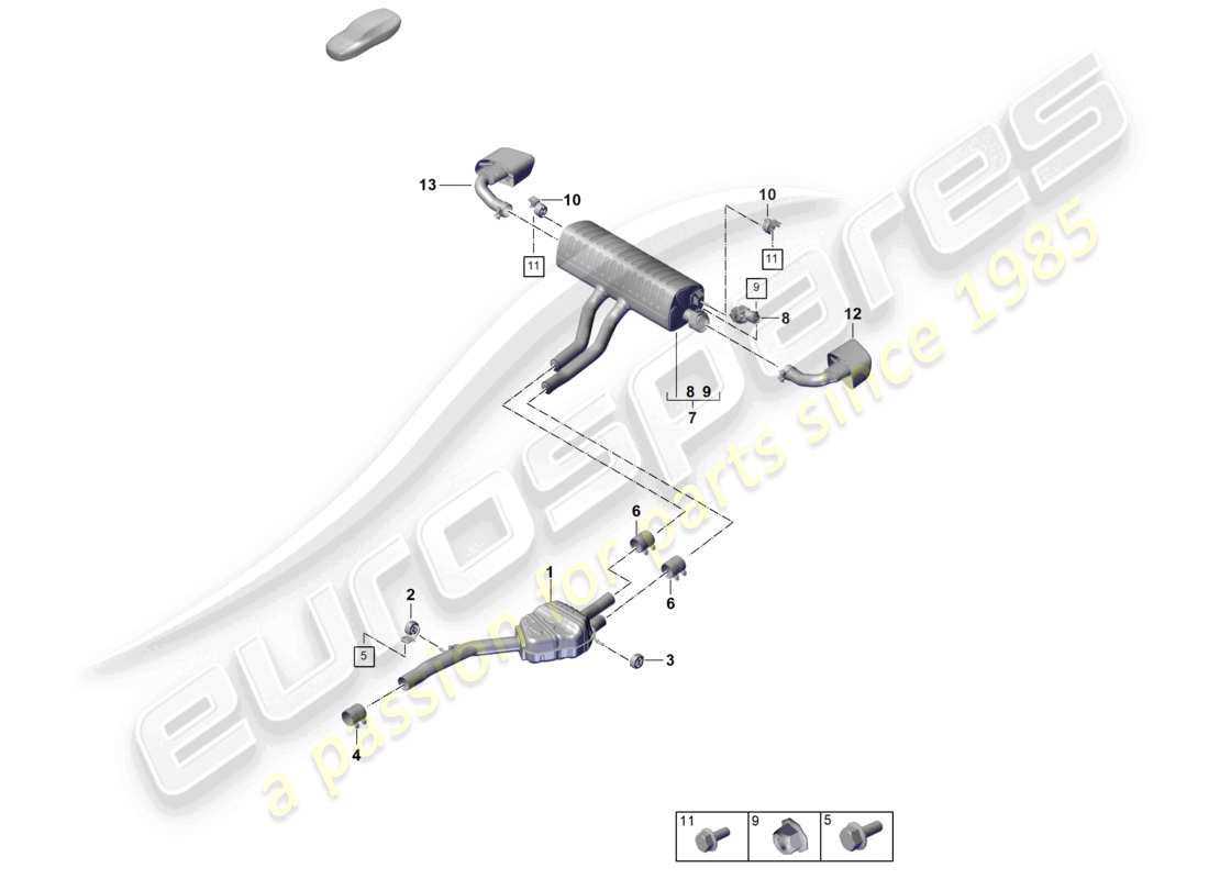 porsche 2023 (cayenne e3 pa) exhaust system front silencer rear silencer tailpipe part diagram